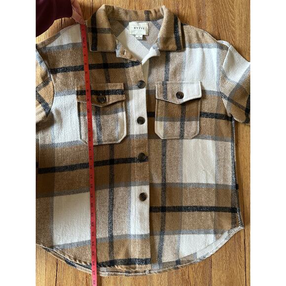 HYFVE Plaid Brown White & Black Shacket Size Small - Picture 3 of 5